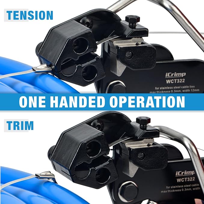 IWISS WCT322 Stainless Steel Cable Tie Gun Kit for Fastening and Cutting up to 12mm Width Metal Zip Ties, c/w 100 Pieces Stainless Steel Cable Zip Ties, Zip Tie Gun