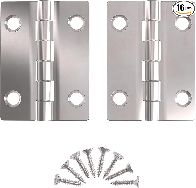 Nickel Butt Hinges - 2" x 1-1/2" - Pack of 16 - Flush Mount Cabinet Door Hinges - Furniture Hardware - BH7-SN (8)