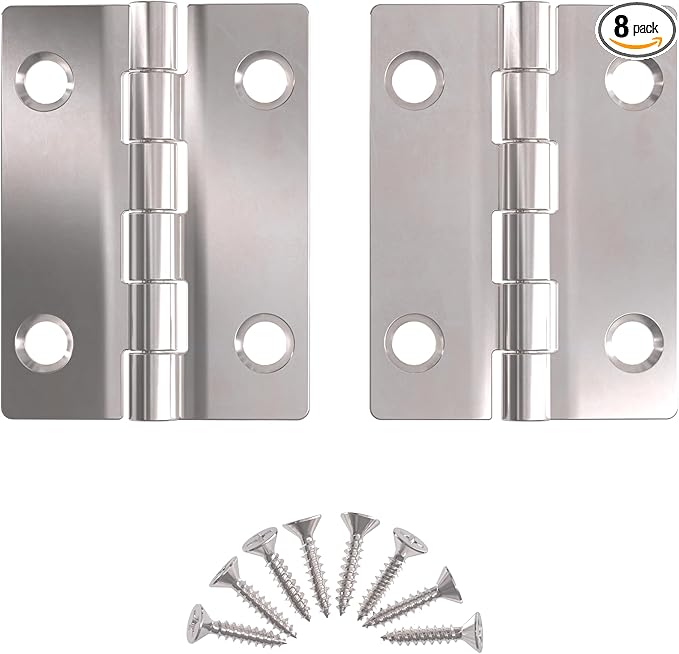 Nickel Butt Hinges - 2" x 1-1/2" - Pack of 8 - Flush Mount Cabinet Door Hinges - Furniture Hardware - BH7-SN (4)