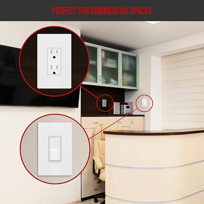 ENERLITES Screwless Decorator Wall Plate Child Safe Outlet Cover, Gloss Finish, Medium Size 1-Gang 4.88" H x 3.11" L, Unbreakable Polycarbonate Thermoplastic, SI8831M-W, White