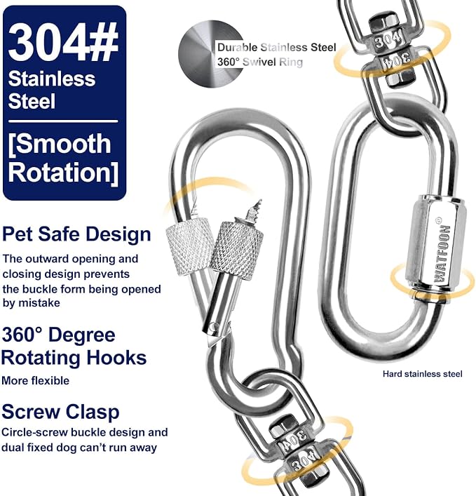 Tie Out Cable for Large Dogs, Dog Runner for Yard, Heavy Duty Swivel Hooks Lead Holds Break Strength of 1000lbs, Steel Wire Chain Dog Leash Cable for Yard (Yellow 50FT)