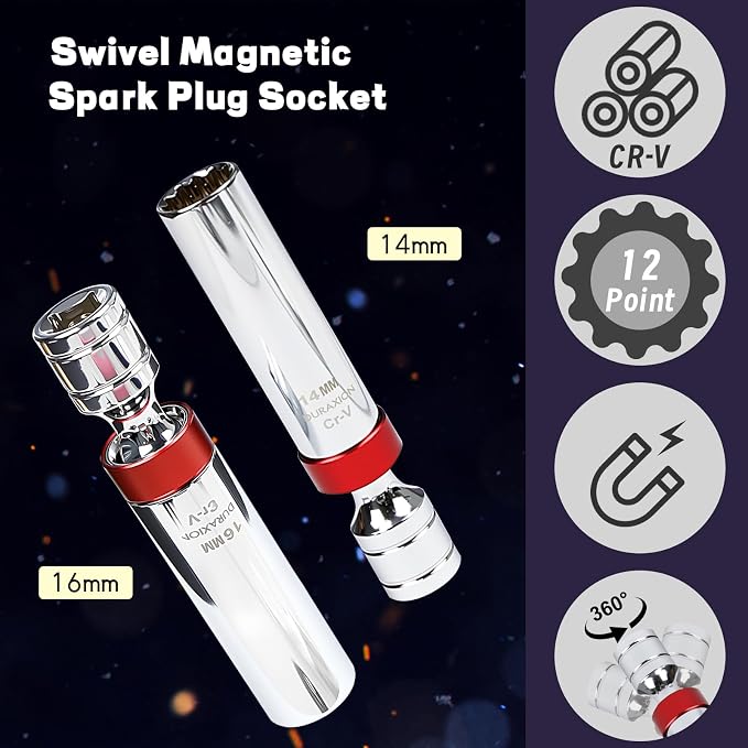16PCS 3/8" Drive Torque Wrench with Magnetic Spark Plug Socket Set | ±3% Precision Dual Direction Torque Wrenches with 72-Tooth Dual Range Scales with Ft.Lbs and N.m(5-45ft.lb/6.8-61Nm)
