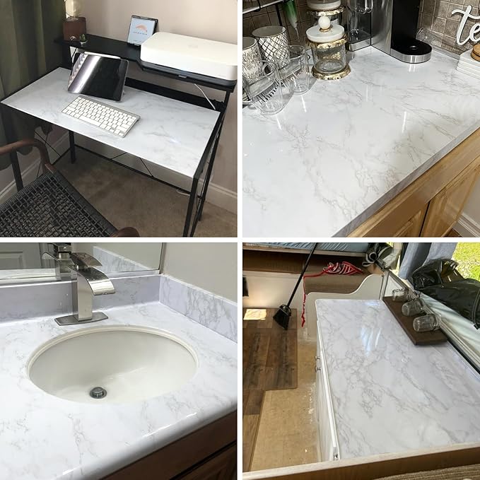 practicalWs White/Grey Marble Contact Paper 17.7" x 196.8", Marble Wallpaper Peel and Stick with Tools, Self Adhesive Vinyl Film Contact Paper for Countertops