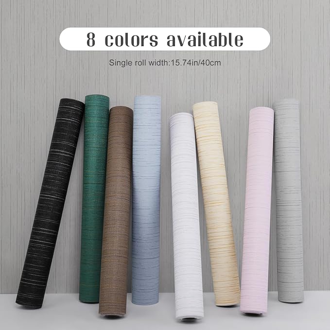 Grey Grasscloth Peel and Stick Wallpaper Vintage Texture Removable Waterproof Wallpaper for Room Walls, Cabinets, Furniture, Drawers, Desk A Set of 15.7"x480"