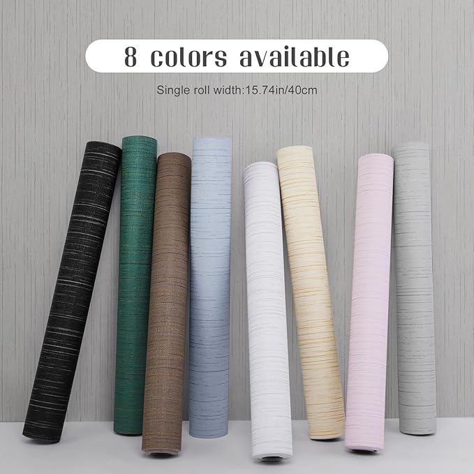 Grey Grasscloth Peel and Stick Wallpaper Vintage Texture Removable Waterproof Wallpaper for Room Walls, Cabinets, Furniture, Drawers, Desk A Set of 15.7"x300"