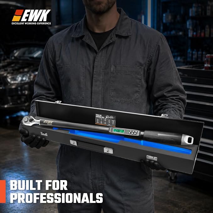 1/2" Drive Digital Angle Torque Wrench 12.5-250 ft-lbs (17-340 Nm) | ISO 6789, ±1.5% clockwise / ±2.5% counterclockwise/ ±2% Angle, LCD Display, LED Buzzer Vibration Alert, 30 Memory Values