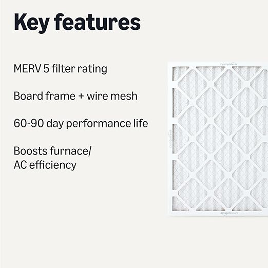 Amazon Basics MERV 5 AC Furnace Air Filter, 20x25x1 inches, 6-Pack (Actual size: 19.75" x 24.75" x 0.75")