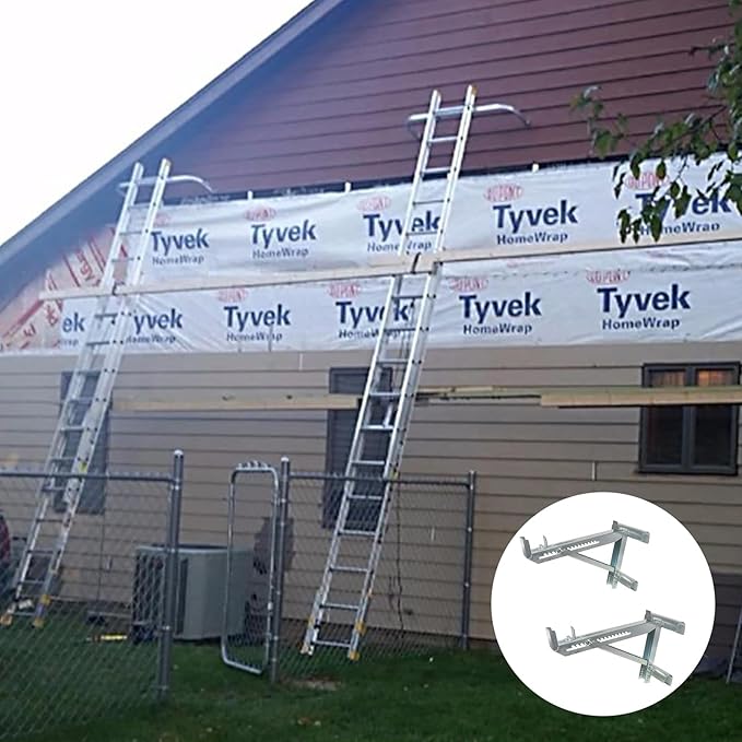 2Pack Heavy Duty Steel Ladder Jacks, Adjustable Two-Rung Short Body Scaffold Bracket for Painting Siding, Roofing & Window Repair, Fits Platforms Under 18 Inches Wide
