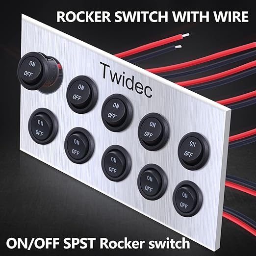 Twidec/10Pcs 12V Round Rocker Switch ON Off AC 6A/250V 10A/125V SPST 2 Pin 2 Position 12 Volt DC Circle Toggle Switch for Car Boat Automotive RV Black with Wires KCD1-5-101-ON-OFF