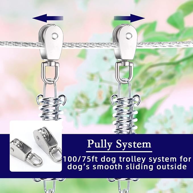 Snagle Paw Dog Runner for Yard,Trolley System for Large Dogs,Run Cable 100ft with 10ft Pulley Runner Line for Dogs Up to 250lbs,Dog Zip Line for Backyard or Camping