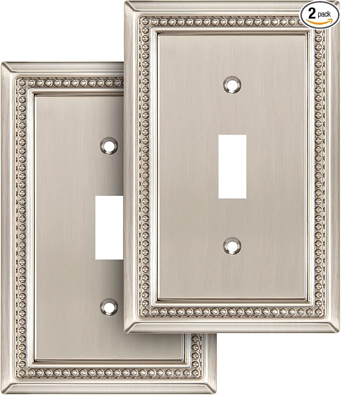 Henne Bery Sunken Pearls Heavy Duty Decorative Wall Plate Switch Plate Outlet Cover (Single Toggle, 2 Pack, Satin Nickel)