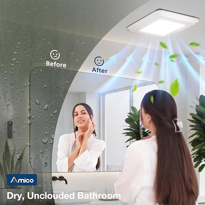 Amico Bathroom Exhaust Fan with Light, 110 CFM, 1.0 Sones, 5CCT, 1000LM, Easy Installation, Ceiling Mount Bathroom Fan, Adjustable Bath Exhaust Vent with light, ETL & FCC Certified