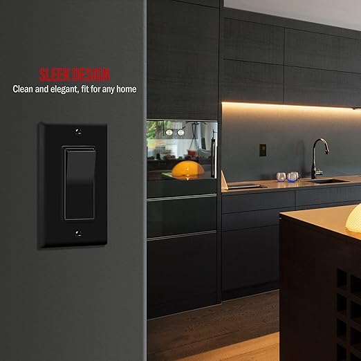 ENERLITES Decorator Switch with Wall Plate, Paddle Light Switch, 3-Way or Single Pole, 3 Wire, Grounding Screw, Residential Grade, 15A 120V, UL listed, 93150-BKWP, Black with Wall Plate