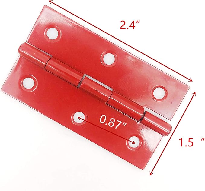 XMHF Cabinet Gate Closet Door Hinges 2.4"x1.5" Home Furniture Hardware Folding Butt Hinges Red with Mounting Screws Pack of 12