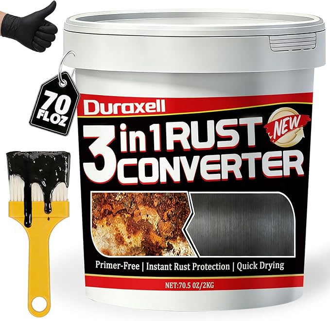 Rust Converter Paint for Metal, 3-in-1 Rust Converter & Metal Primer, Paint Directly Over Rust, Black Rust Inhibitor for Automotive Frame, Trailer & Fence, Heat & UV Resistant – 70 oz