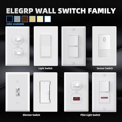 ELEGRP Matte White 3 Way Decorative Light Switch with Plate, 15 Amp, 120-277 Volt, AC Decors Rocker Paddle Wall Switch Replacement, Self-Grounding, Residential Grade, w/Wall Plate, UL Listed (5 Pack)