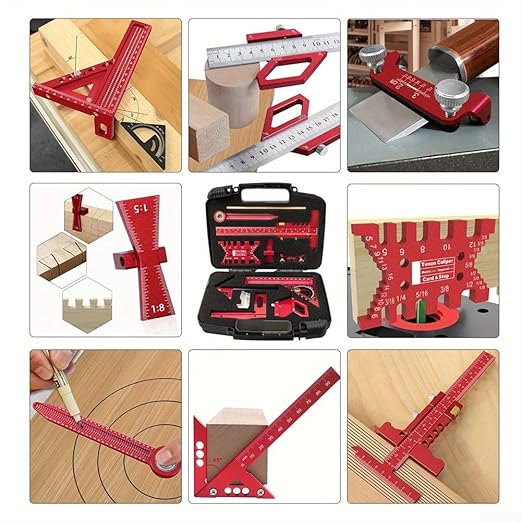 Aluminium Woodwork Measuring and Scribing Tool Set - 9 Piece Precision Kit for Carpentry and DIY Projects with Storage Box(9 Pieces.)