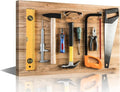 Assorted Work Tools on Wood Background Picture 1 Panels Canvas Wall Art Hammer and Ruler Poster Framed Artwork for Home Living Room Bedroom Wall Decor Ready to Hang (12" Wx18 H)