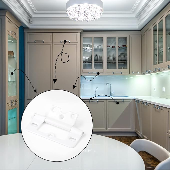 8PCS Non-Mortise Hinges 3 inch White Door Hinges with Mounting Screws, Chest Hinges Heavy Duty Bifold Door Hinges Iron Cabinet Hinges, Precision Butt Hinge for Furniture Windows Cupboard