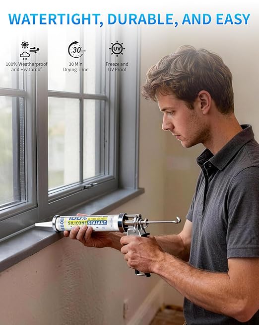 Silicone Caulk & Sealant Gray, 100% Waterproof Silicone Sealant, Shrink & Crack Proof, Silicone Caulking for Kitchen, Bathroom, RV, Interior & Exterior Use, 10.2 FL. OZ/300ML, 1 Pack