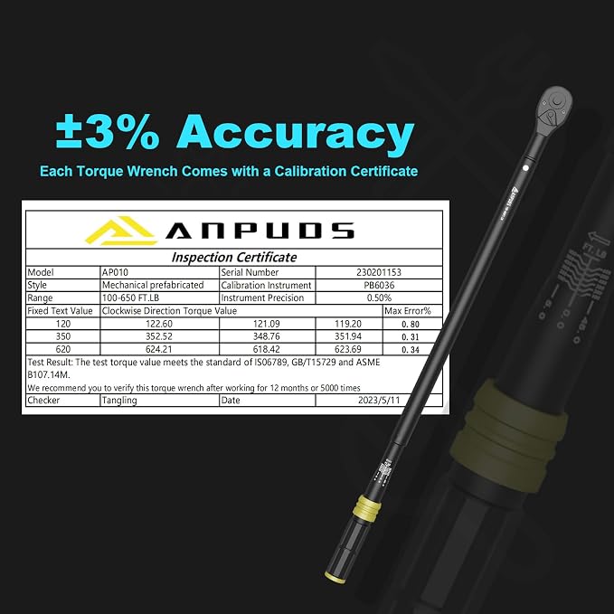 3/4" Click Torque Wrench, 100-650 Ft-Lb/135.5-880.8 Nm, Heavy Duty | ±3% Accuracy, Dual-Direction, 48-Tooth, Quick Release Reversible Head for Semi Truck, Tractor, Diesel Engine, Farm