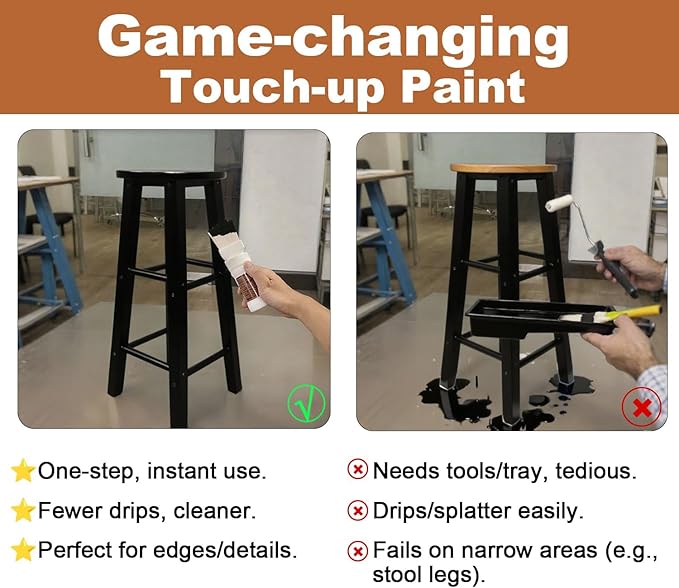 Black Paint, Touch-Up Paint for Furniture, Cabinets, Wood, Metal, No Sanding, Fast Drying, Water Based, Multi Surface, 6.35 oz