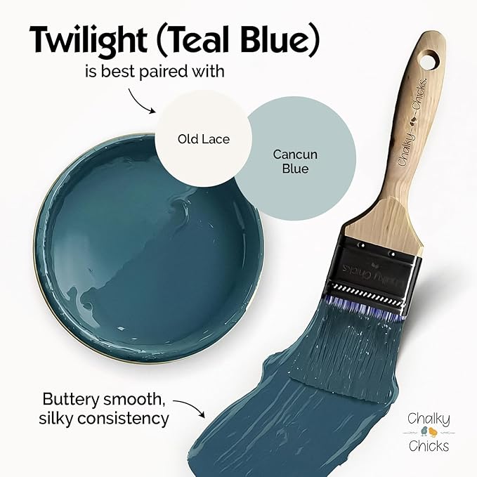 Chalky Chicks 8 Fl Oz Matte Twilight (Teal Blue) Chalk Paint for Furniture Without Sanding, No Prep Furniture Paint No Sanding All in One for Crafts, Wood, Walls, Cabinet, Metal, Dresser, Farmhouse
