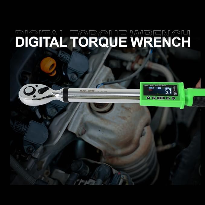 Electronic torque wrench, 1/2 Digital Torque Wrench 8-160FT-LB | 10-220N.M, Torque Range Accurate to 2%, Torque Wrench with Buzzer and LED Flash Notification for Bike/Motorcycle/Auto Repair