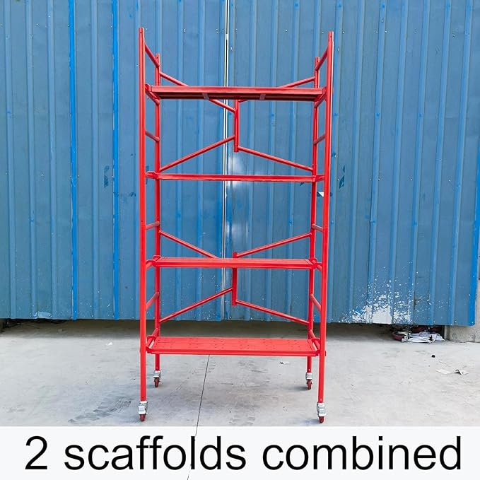 LEADALLWAY Portable Rolling Scaffolding Platform 4 Foot High Mobile Baker Scaffolding 770 LBS Capacity with Locking Wheels and Tool Bag, Red