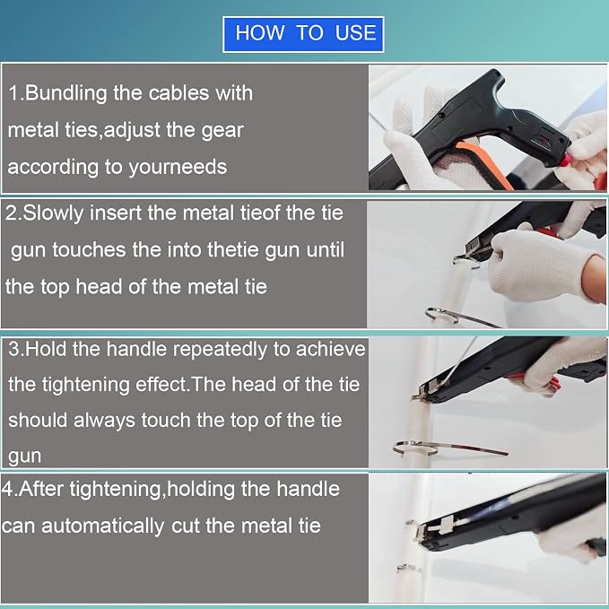 Automatic Metal Zip Ties Cutter Stainless Steel Cable Tie Gun Kit，9-level Adjustable Fastening Tension ，Automatic Tightening Cutting Ratchet Tie Clamp，With 150pcs 304 Stainless Steel Zip Ties