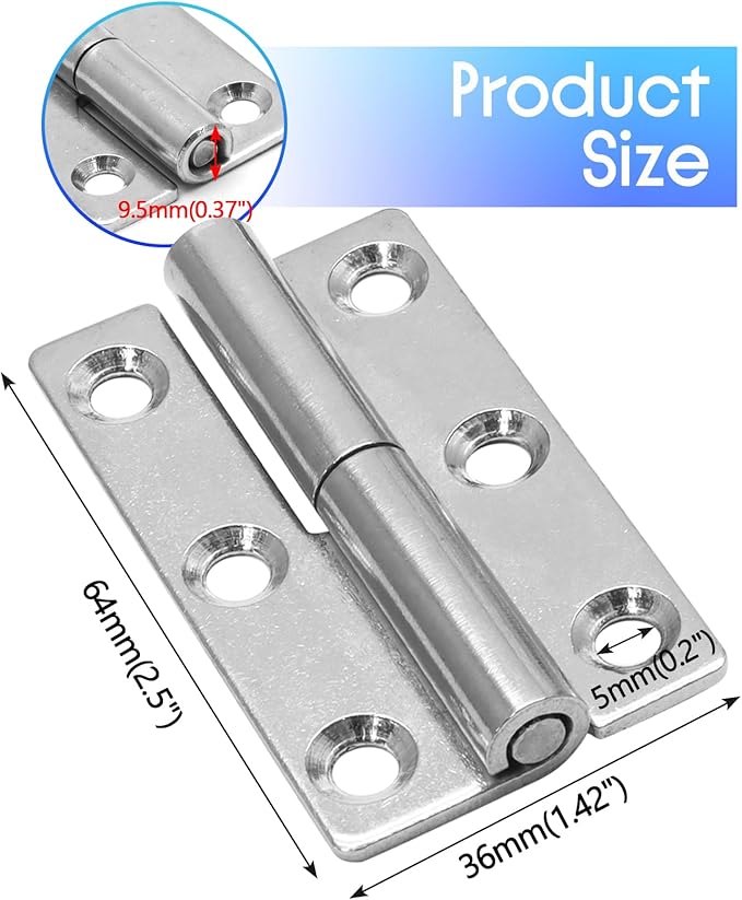 Bonsicoky 4 Pcs Stainless Steel Left Lift-Off Hinges, 2.5 Inch Detachable Slip Joint Small Flag Hinges with Screws