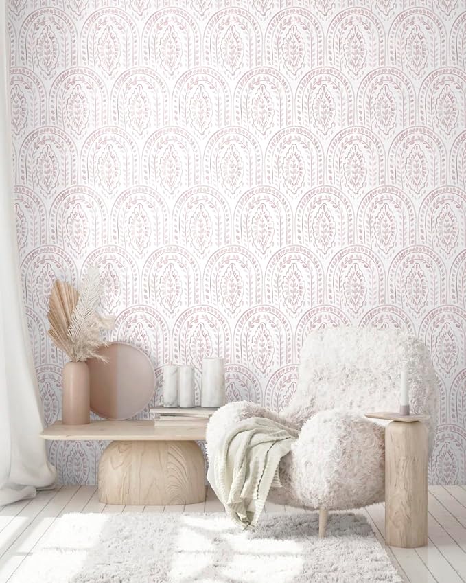 EeeComing Pink Peel and Stick Wallpaper Boho Wall Paper Peel and Stick Modern Contact Paper Self Adhesive Wallpaper for Bedroom and Bathroom Removable Cabinet Shelf Liner Vinyl 17.3”X393.7”