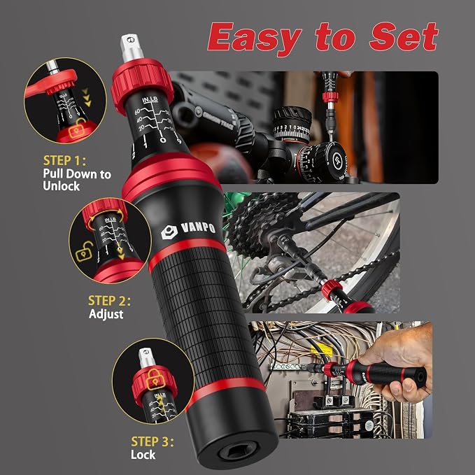 VANPO Torque Screwdriver Set 10-60 in-lb, 99-Piece Torque Driver Kit | with T-Bar & 1/4" Quick-Change Adapter, Adjustable for Scope Mounting, Bicycle & Electronics Maintenance