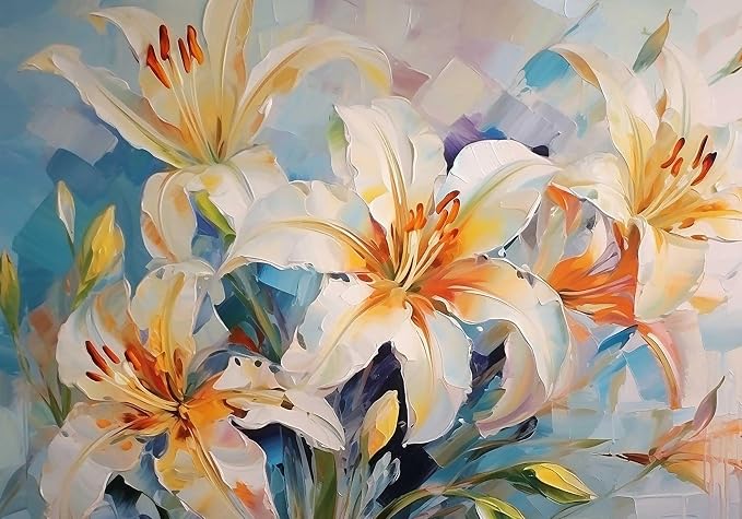 Jdayda Floral Wallpaper Handmade Oil Painting Watercolor Art Lily Flower | 170"x120" Not Self-Adhesive Wall Mural for Bedroom Living Room