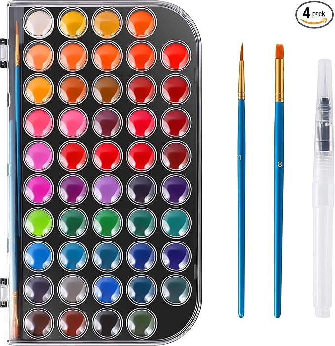 Watercolor Paint, 48 Colors Washable Watercolor Paint Set with a Brush a Refillable Water Brush Pen and Palette, Non-toxic Water Color Paints Sets for Kids Adults Artists Children Students Beginner