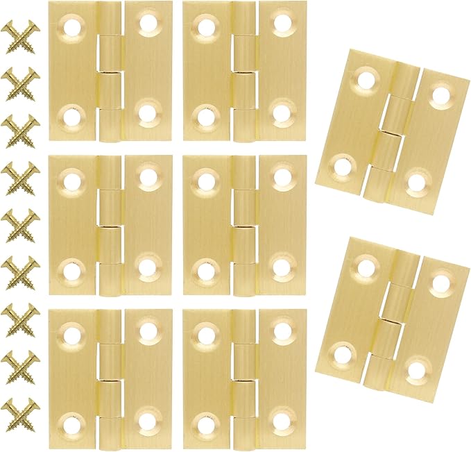 8pcs 1 Inch Brass Hinges, Mini Butt Hinges Cabinet Door Hinge, Box Hinge for Jewelry, Wooden Box, Small Cupboard Furniture (Gold)