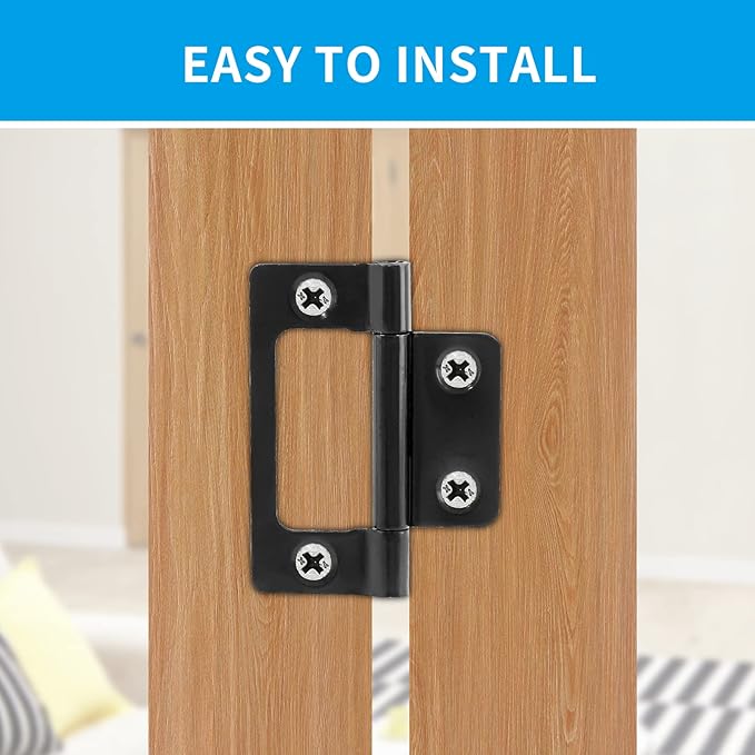 Biaungdo 6 Pcs Non-Mortise Door Hinges, 2 inch x 1 inch Bifold Butt Cabinet Hinges Vintage Furniture Hardware Antique Door Hinge with Screws for Door, Windows, Cabinet, Cupboard(Black)