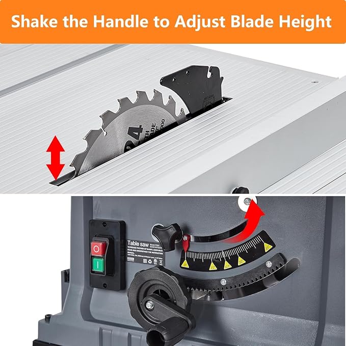 Table Saw 10 Inch, 15 Amp 5000RPM Powerful Tablesaw With Stand & Protective Cover, 36 X 25 Inch Tabletop Saw 90° Cross Cut & 0-45° Bevel Cut, Adjustable Depth, for Woodworking