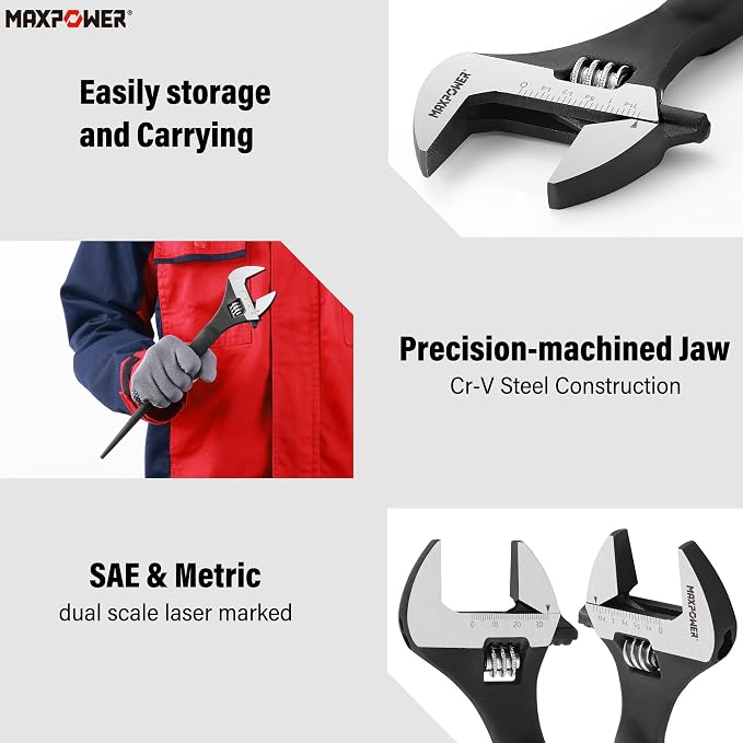 MAXPOWER 12 inch Spud Wrench, Max Jaw Opening 1-3/8 inch | Smooth Jaw, Continuous-tapered Handle for Alignment