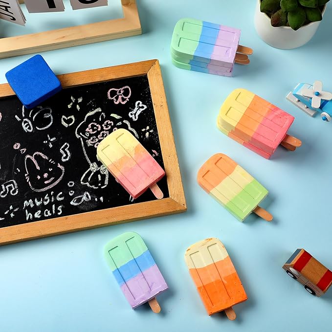 Mooliwe 36 Pcs Ice Cream Sidewalk Chalk Set Multicolor Chalk Party Favors Bulk Washable Safe Outdoor Chalk for Kids Adults Fun Summer Playground Outdoor Activities Painting on Chalkboard Blackboard
