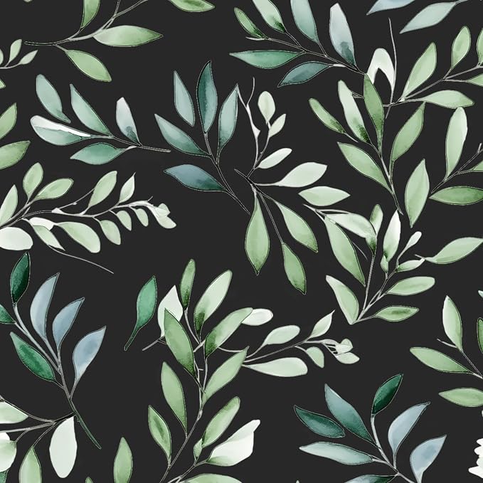 Danodoi Black Green Vintage Leaves Peel and Stick Wallpaper 17.5" x 118" | Waterproof Vinyl Self Adhesive Removable Renter Friendly Floral Contact Paper