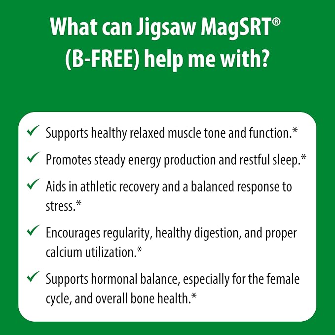 Jigsaw Health MagSRT (B-Free) | Premium, Organic, Slow Release Magnesium Supplement | Active, Bioavailable Magnesium Malate Tablets | 60 Tablets | 15 Servings