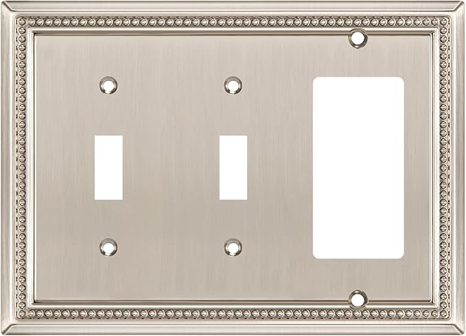 Henne Bery Sunken Pearls Heavy Duty Decorative Wall Plate Switch Plate Outlet Cover (Double Toggle/Single Decorator, Satin Nickel)