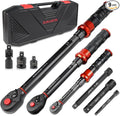 9PCS Torque Wrench Set 1/4" 3/8" 1/2" Drive 20–220 in.lb 5–45&10–170 ft.lb | Click Torque Wrench 72-Tooth Dual-Range ±3% Precision Adjustable Torque Wrenches for Bike, Moto, Car Repair and Maint