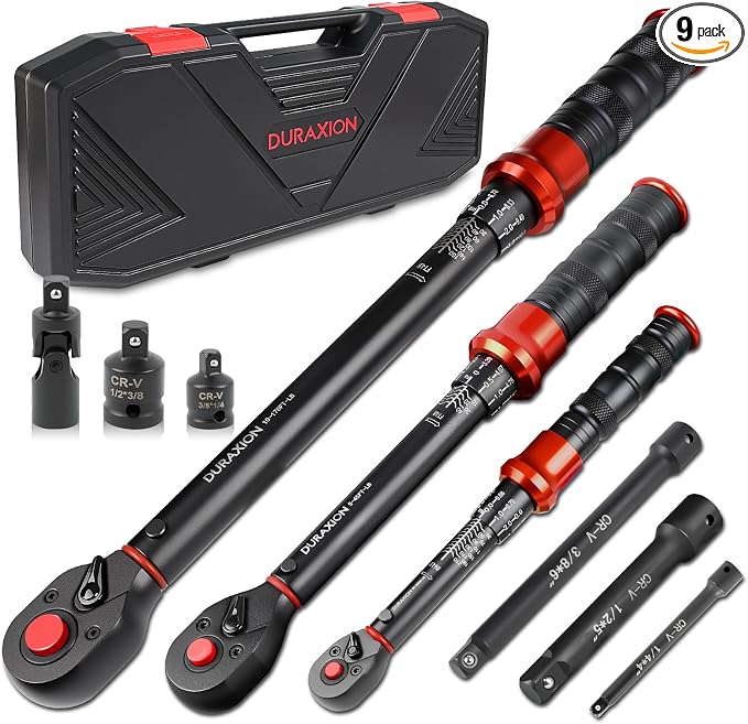 9PCS Torque Wrench Set 1/4" 3/8" 1/2" Drive 20–220 in.lb 5–45&10–170 ft.lb | Click Torque Wrench 72-Tooth Dual-Range ±3% Precision Adjustable Torque Wrenches for Bike, Moto, Car Repair and Maint