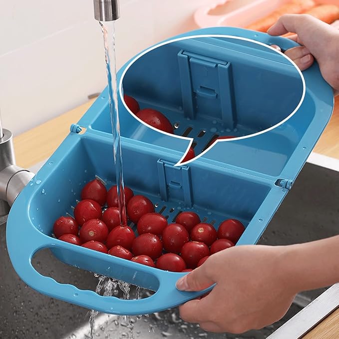 Draining rack Multifunctional Foldable Drain Basket Thickened Plastic Sink Filter Basket Kitchen Hanging Fruit and Vegetable Storage Basket for Washing Pasta Fruit Sink Strainer Basket(C)