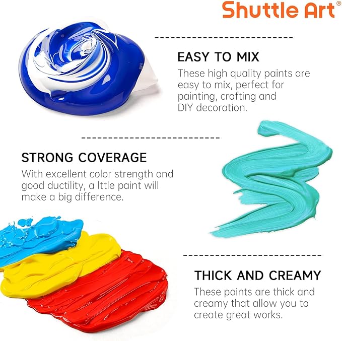 Shuttle Art Acrylic Paint, 15 Colors Acrylic Paint Large Bottle Set, 473ml/16oz Each, Rich Pigments, High Viscosity, Bulk for Artists, Beginners and Kids on Rocks Crafts Canvas Wood