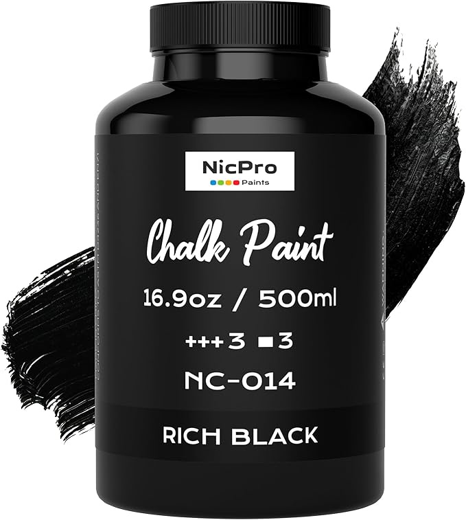 Nicpro All-in-One Black Chalk Paint for Furniture, 16.9 oz (500ml) Matte Finish Acrylic Craft Paint, Built-In Primer & Top Coat, Non-Toxic Furniture Paints for Cabinets, Wood, Metal, Home Decor