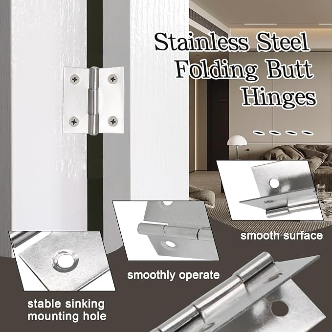 Luomorgo 20 Pack 1 Inch Mini Hinges Butt Hinges, Stainless Steel Cabinet Hinges, Small Folding Door Hinge for Wooden Box, Crafts (Silver)