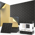 12Pack Acoustic Wall Panels, Honeycomb Self-Adhesive Sound Proof Foam Panels for Walls, High Density Decorative Hexagon Sound Absorbing Wall Tiles for Recording Studios, Home, 12"×12"×0.4", Black